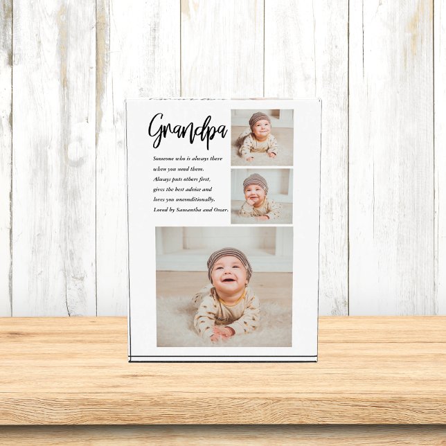 Modern Collage Best Grandpa Ever Beauty Gift Photo Block (Creator Uploaded)
