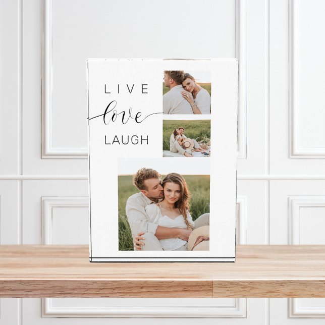 Modern Collage Couple Photo & Live Love Laugh Gift Block (Creator Uploaded)