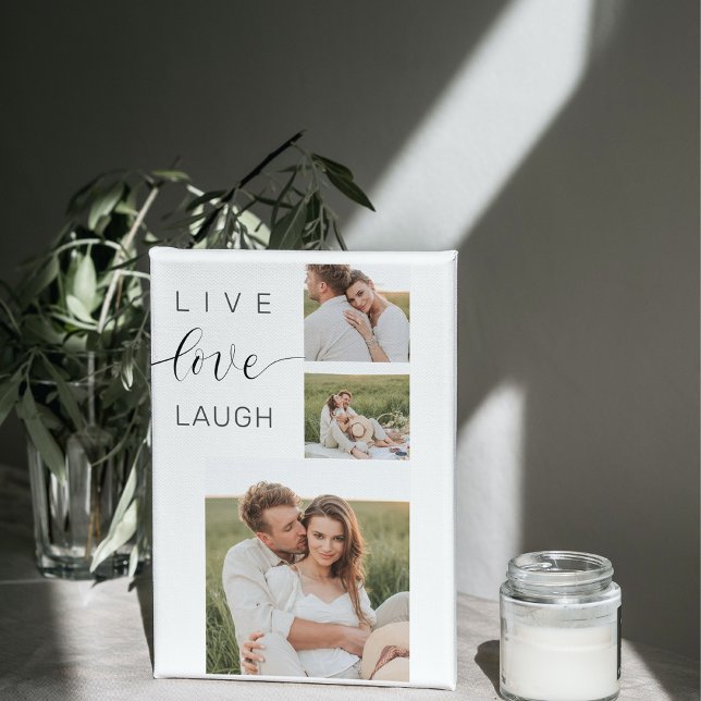 Modern Collage Couple Photo & Live Love Laugh Gift Canvas Print (Creator Uploaded)