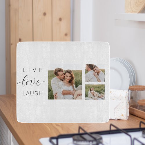 Modern Collage Couple Photo  Live Love Laugh Gift Cutting Board