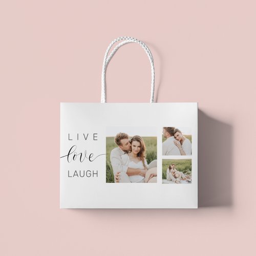 Modern Collage Couple Photo  Live Love Laugh Gift Large Gift Bag