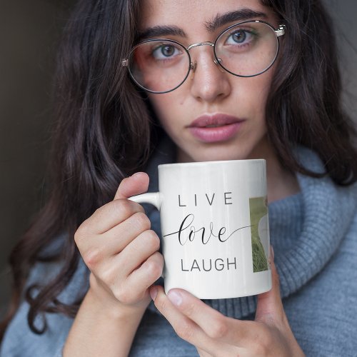 Modern Collage Couple Photo  Live Love Laugh Gift Latte Mug