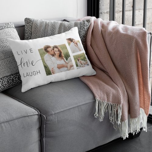 Modern Collage Couple Photo  Live Love Laugh Gift Lumbar Pillow
