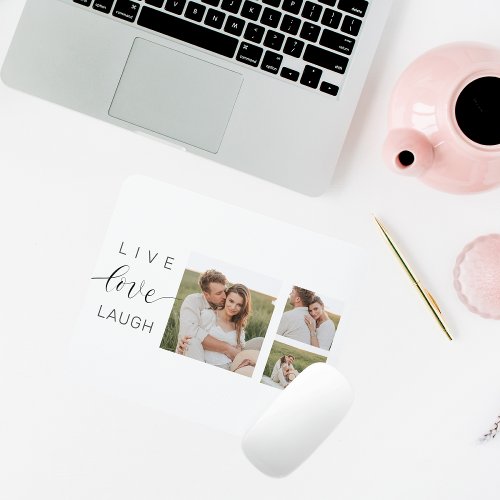 Modern Collage Couple Photo  Live Love Laugh Gift Mouse Pad