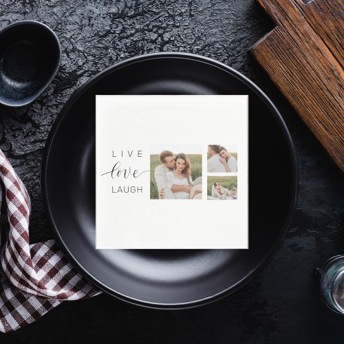 Modern Collage Couple Photo  Live Love Laugh Gift Napkins