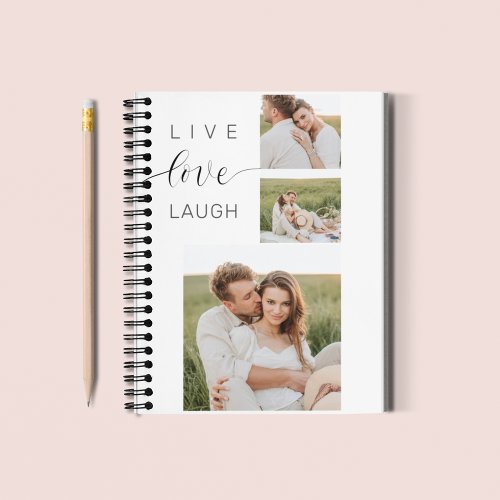 Modern Collage Couple Photo  Live Love Laugh Gift Notebook