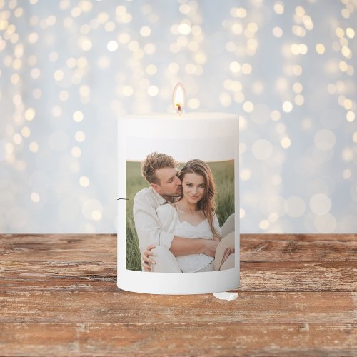 Modern Collage Couple Photo  Live Love Laugh Gift Pillar Candle
