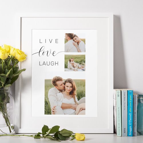 Modern Collage Couple Photo  Live Love Laugh Gift Poster