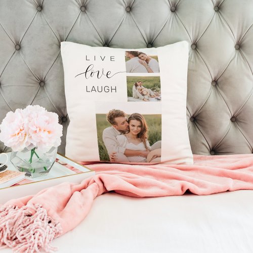 Modern Collage Couple Photo  Live Love Laugh Gift Throw Pillow