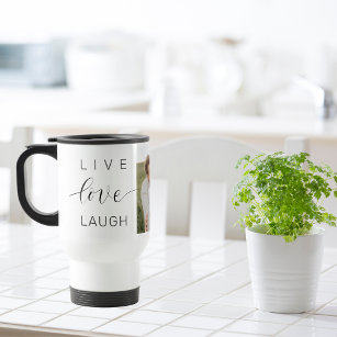 Modern Collage Couple Photo & Live Love Laugh Gift Travel Mug