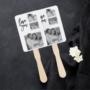 Modern Collage Couple Photo & Love You Beauty Gift Hand Fan