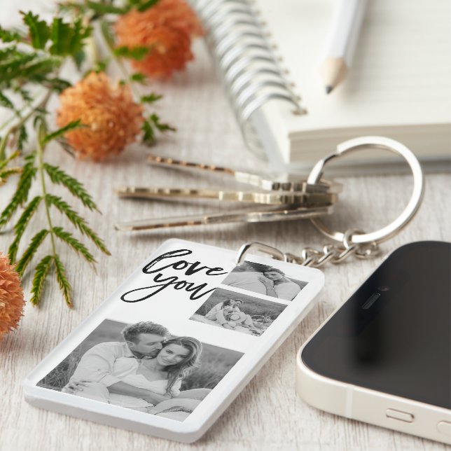 Modern Collage Couple Photo & Love You Beauty Gift Keychain (Front Right)