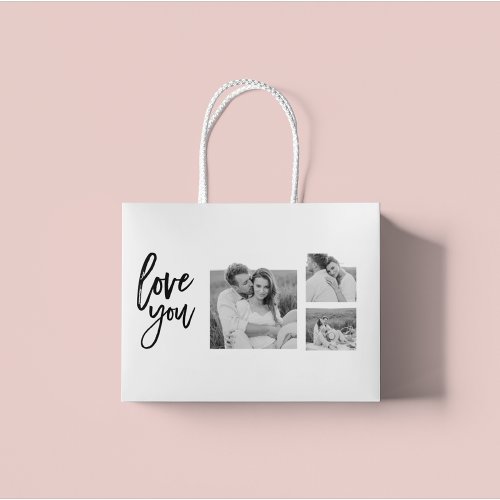 Modern Collage Couple Photo  Love You Beauty Gift Large Gift Bag