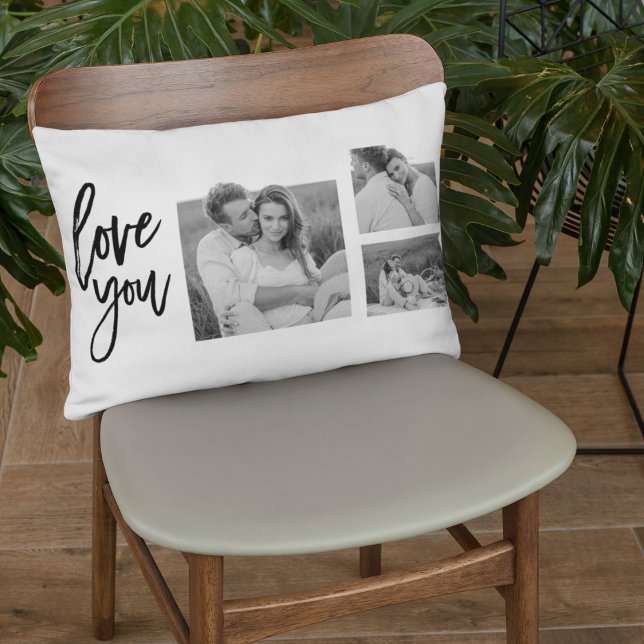 Modern Collage Couple Photo & Love You Beauty Gift Lumbar Pillow (Creator Uploaded)
