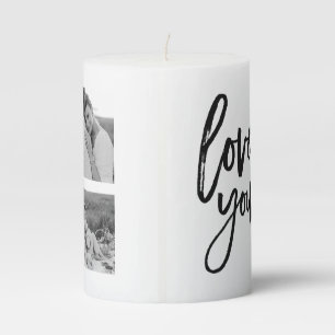 Modern Collage Couple Photo & Love You Beauty Gift Pillar Candle