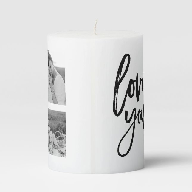 Modern Collage Couple Photo & Love You Beauty Gift Pillar Candle (Back)