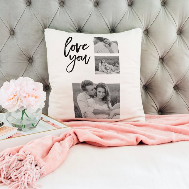 Modern Collage Couple Photo & Love You Beauty Gift Throw Pillow (Creator Uploaded)