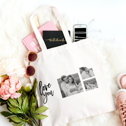 Modern Collage Couple Photo  Love You Beauty Gift Tote Bag