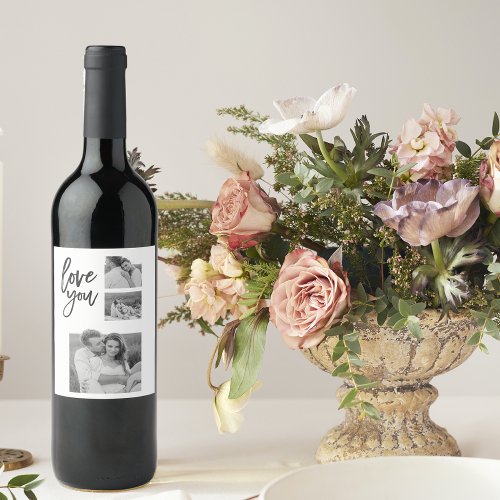 Modern Collage Couple Photo  Love You Beauty Gift Wine Label