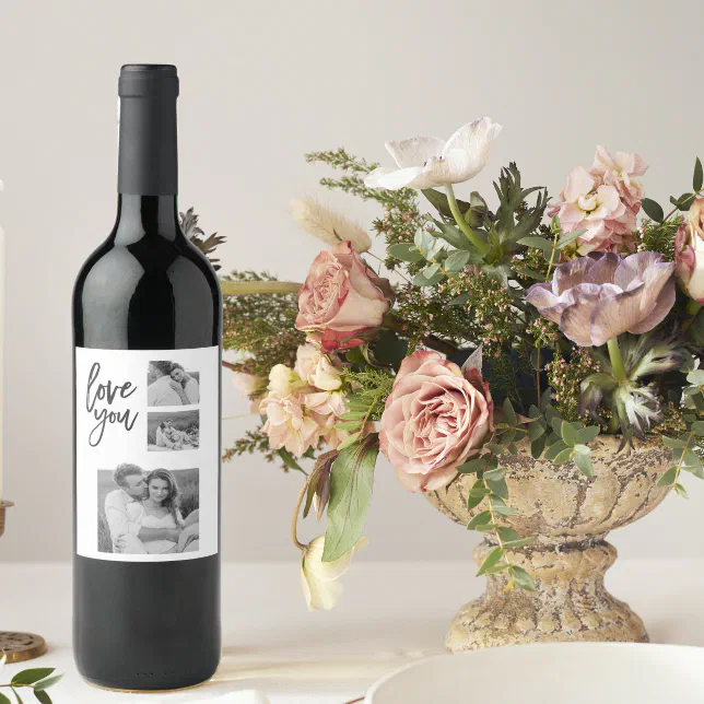 Modern Collage Couple Photo & Love You Beauty Gift Wine Label
