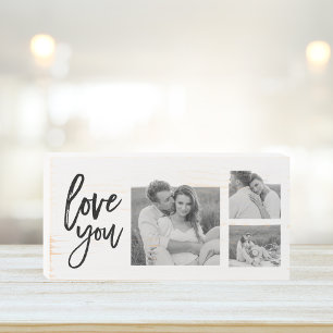 Modern Collage Couple Photo & Love You Beauty Gift Wooden Box Sign