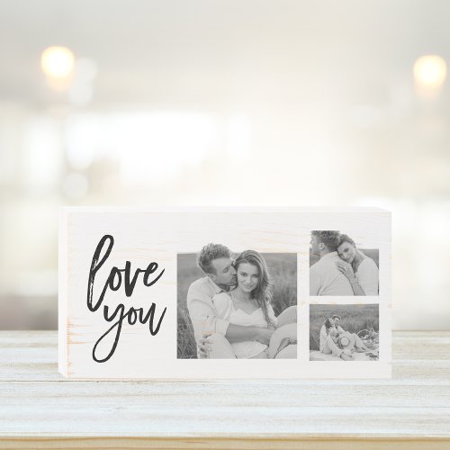 Modern Collage Couple Photo  Love You Beauty Gift Wooden Box Sign