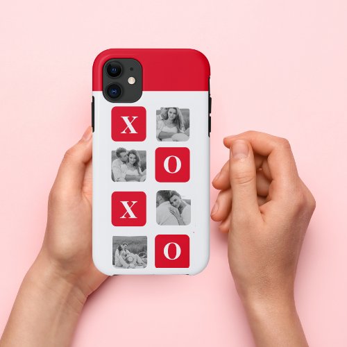 Modern Collage Couple Photo  Red XOXO iPhone 11 Case