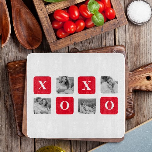 Modern Collage Couple Photo  Red XOXO Cutting Board