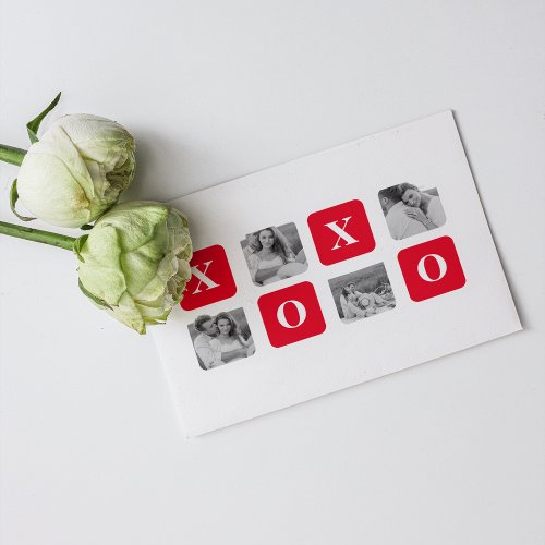 Modern Collage Couple Photo  Red XOXO Holiday Postcard