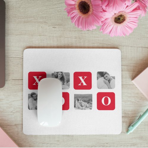 Modern Collage Couple Photo  Red XOXO Mouse Pad