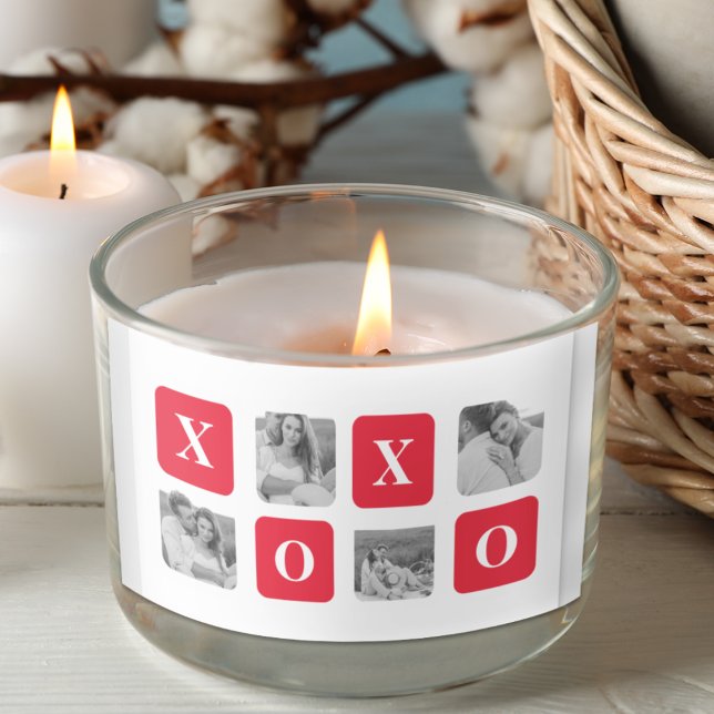 Modern Collage Couple Photo & Red XOXO Rectangular Sticker (Creator Uploaded)