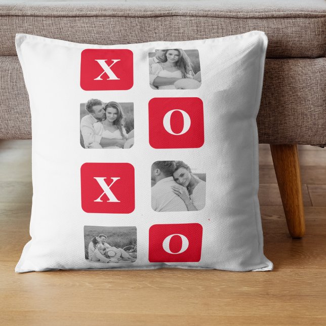Modern Collage Couple Photo & Red XOXO Throw Pillow (Creator Uploaded)
