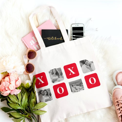 Modern Collage Couple Photo  Red XOXO Tote Bag