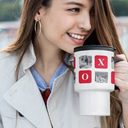 Modern Collage Couple Photo  Red XOXO Travel Mug