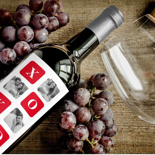 Modern Collage Couple Photo  Red XOXO Wine Label