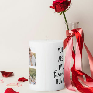 Modern Collage Couple Photo & Romantic Love Quote Pillar Candle