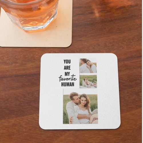 Modern Collage Couple Photo  Romantic Love Quote Square Paper Coaster