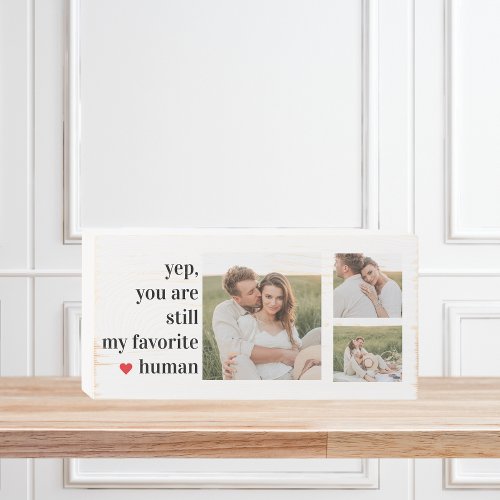 Modern Collage Couple Photo Romantic Quote Wooden Box Sign