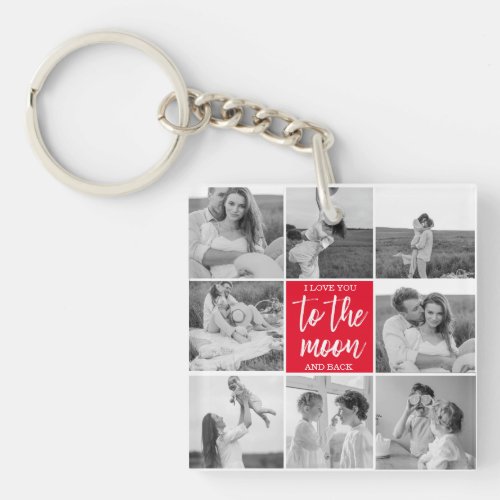 Modern Collage Couple Photo  To The Moon Quote Keychain
