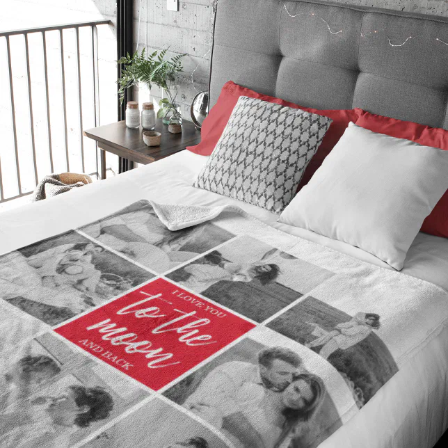 Modern Collage Couple Photo & To The Moon Quote Sherpa Blanket