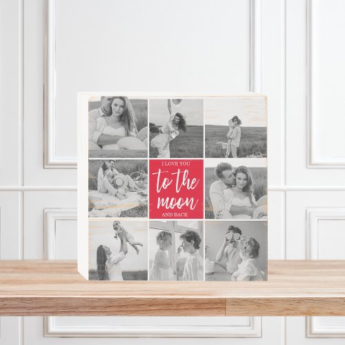 Modern Collage Couple Photo  To The Moon Quote Wooden Box Sign