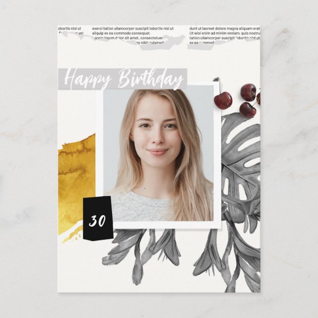 Modern Collage Custom Photo 30 Birthday Postcard (Front)