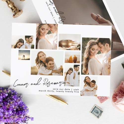 Modern Collage Customizable Qr Code Multi Photo Save The Date