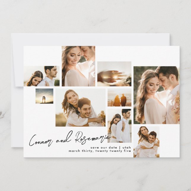 Modern Collage Customizable Qr Code Multi Photo Save The Date (Front)