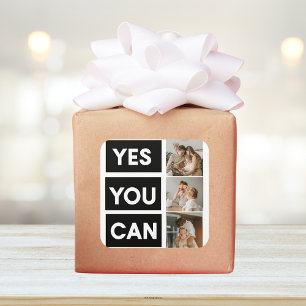 Modern Collage Family Photo & Motivation Quote Square Sticker