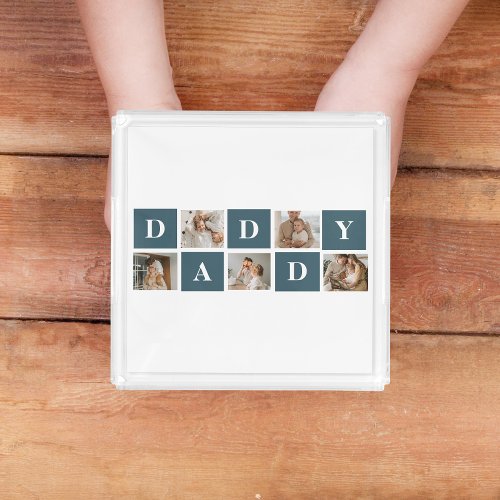 Modern Collage Fathers Photo  Green Daddy Gifts Acrylic Tray