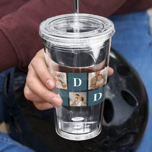 Modern Collage Fathers Photo & Green Daddy Gifts Acrylic Tumbler