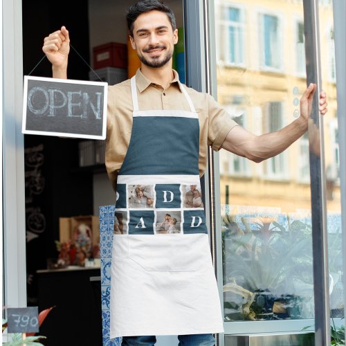 Modern Collage Fathers Photo  Green Daddy Gifts Apron