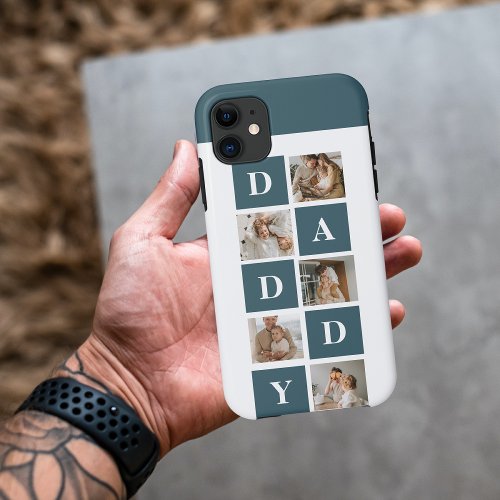 Modern Collage Fathers Photo  Green Daddy Gifts iPhone 11 Case