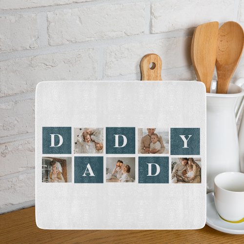 Modern Collage Fathers Photo  Green Daddy Gifts Cutting Board